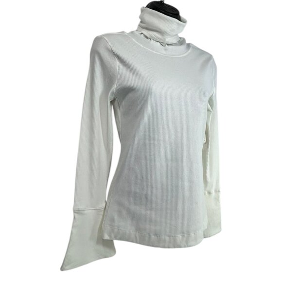FREE PEOPLE Sydney Turtleneck Top XS Ivory White Rib Flare Sleeves Cotton Blend - Picture 4 of 8